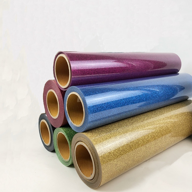 Qijun easy weed glitter press rolls textil htv glitter heat transfer vinyl for clothing