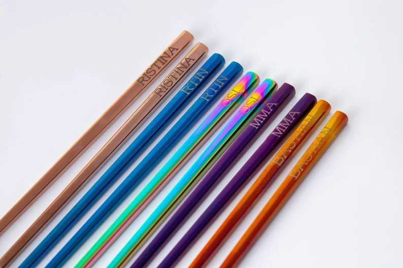 Stock Pure Titanium Chopsticks Non-Slip  Personalized Wedding Custom 304 Stainless Steel Chopsticks