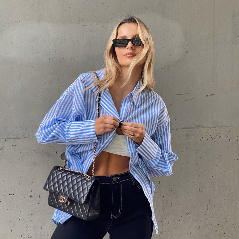 Hot sale spring and summer women's new fashion striped shirt waist shorts street casual loose suit