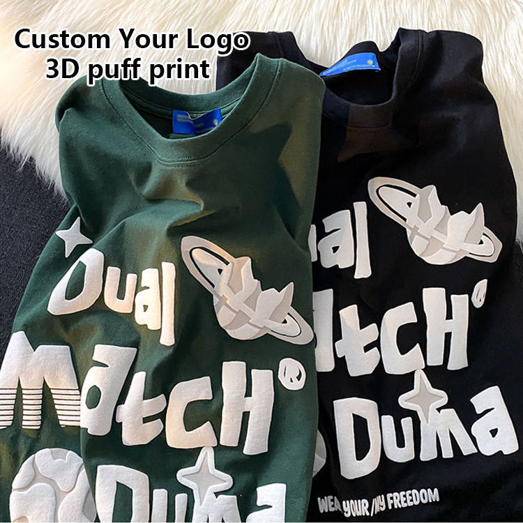 Oem 100% cotton brand Custom 3D Puff Print plain Graphic oversized t shirt Foam Screen Printing Puff Printing t shirt