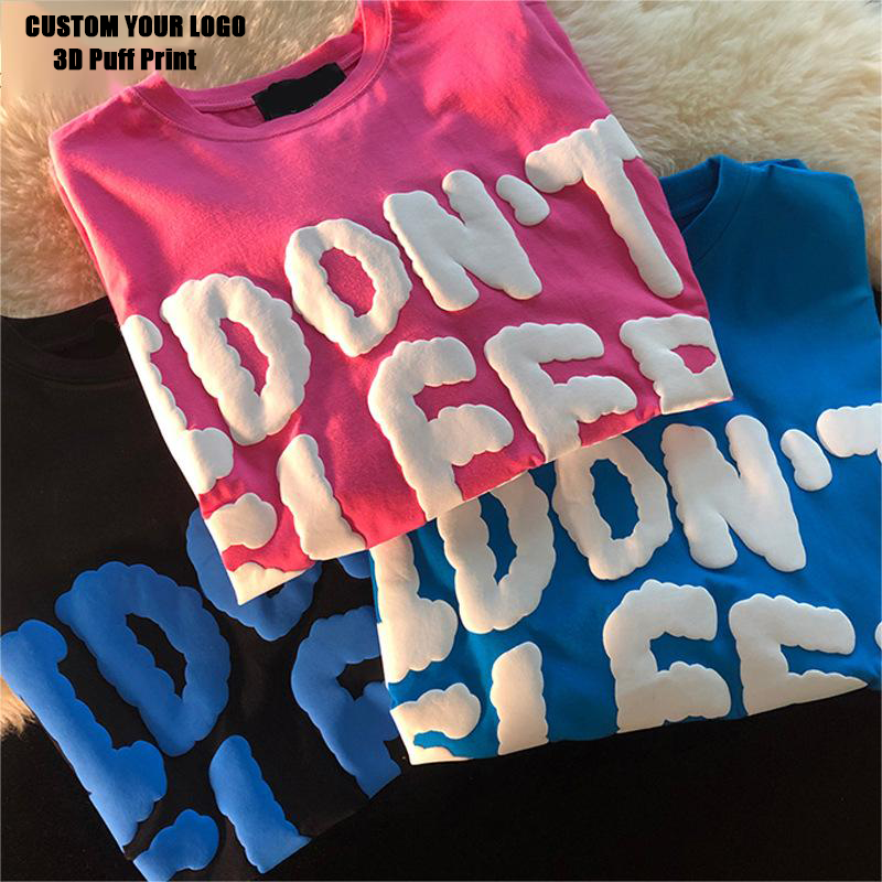 Oem 100% cotton brand Custom 3D Puff Print plain Graphic oversized t shirt Foam Screen Printing Puff Printing t shirt