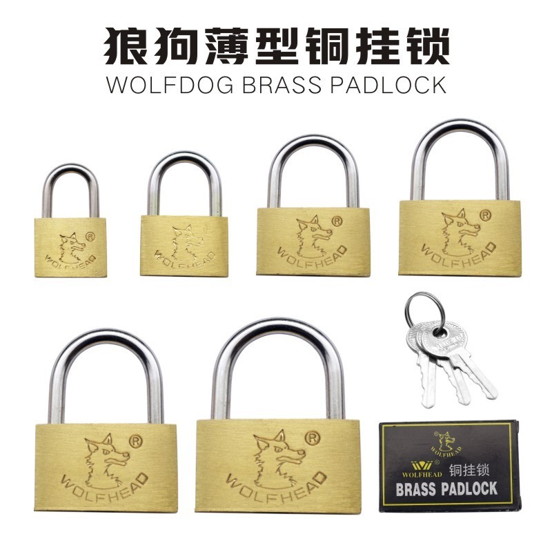 High quality double lock hardened shackle solid brass padlock Wolf head pattern padlock Long beam lock