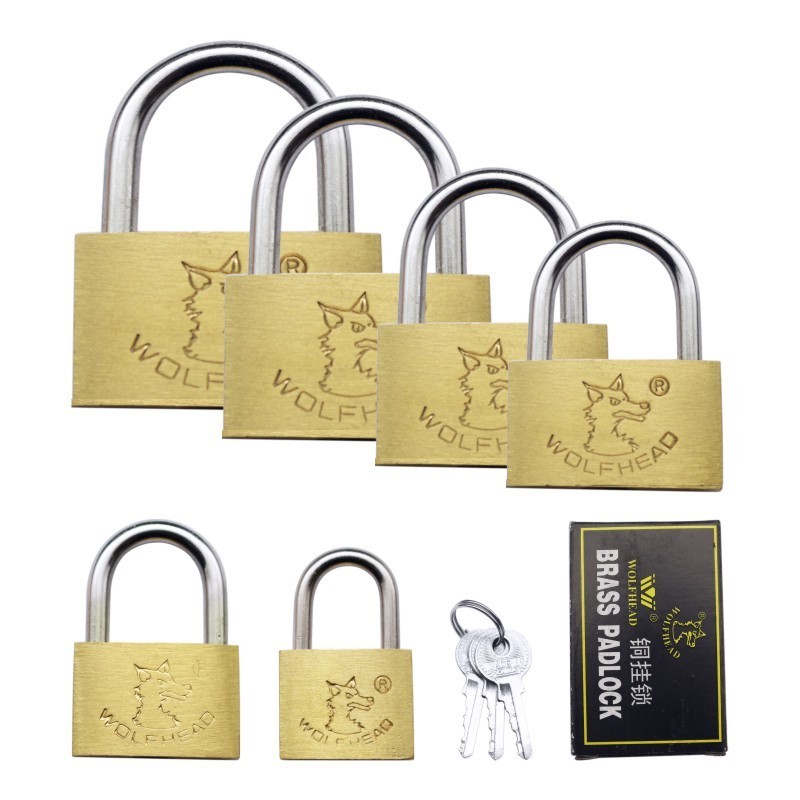 High quality double lock hardened shackle solid brass padlock Wolf head pattern padlock Long beam lock