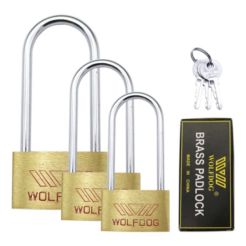 High quality double lock hardened shackle solid brass padlock Wolf head pattern padlock Long beam lock