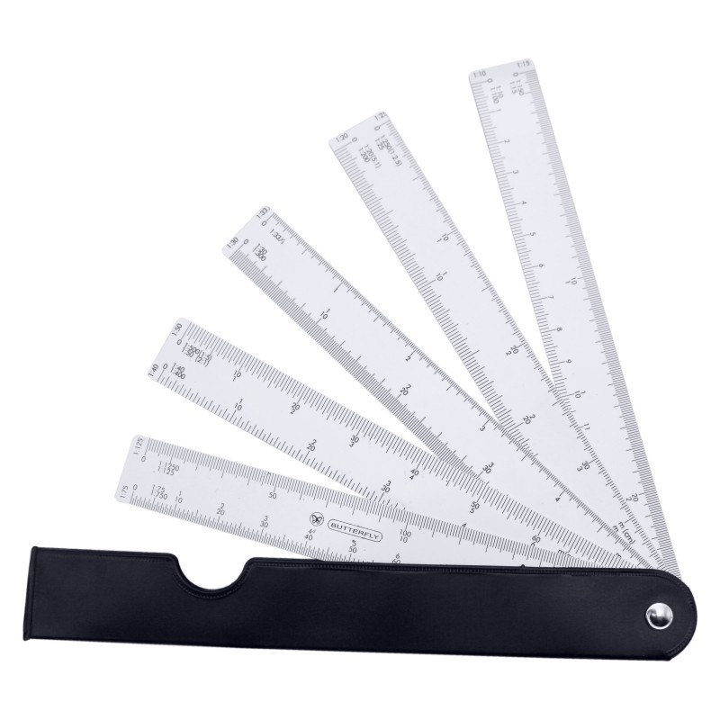 6 in 1 folding ruler black plastic multi-angle ruler sector ruler