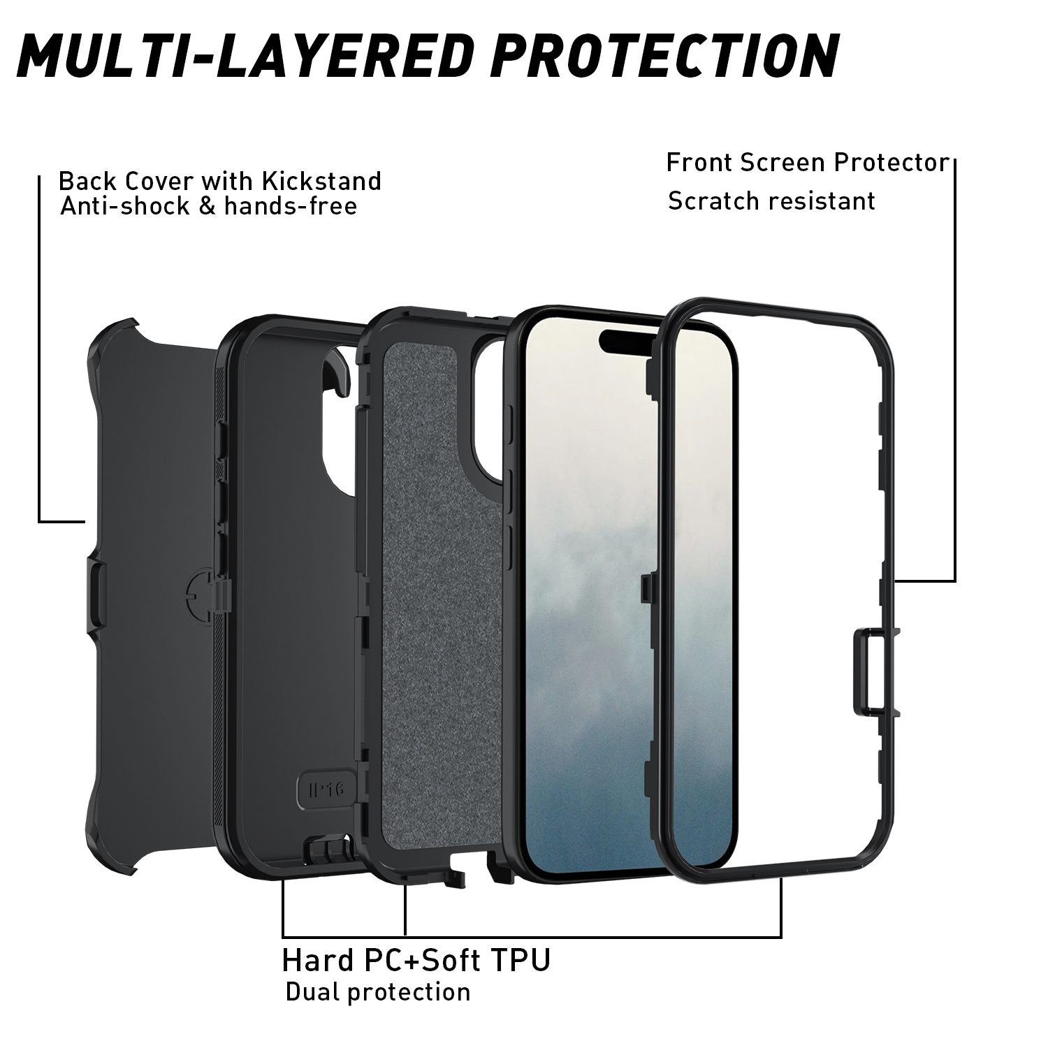 New Holster Defender Cases For iPhone16 15 14 13 12 11 8 Pro Max Plus Build in Belt Clip Kickstand Full Body Rugged Phone Cover