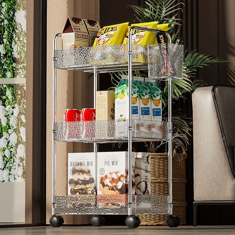 Multi-Functional Transparent Trolley Storage Rack Shelves Organizer with Lockable Wheels