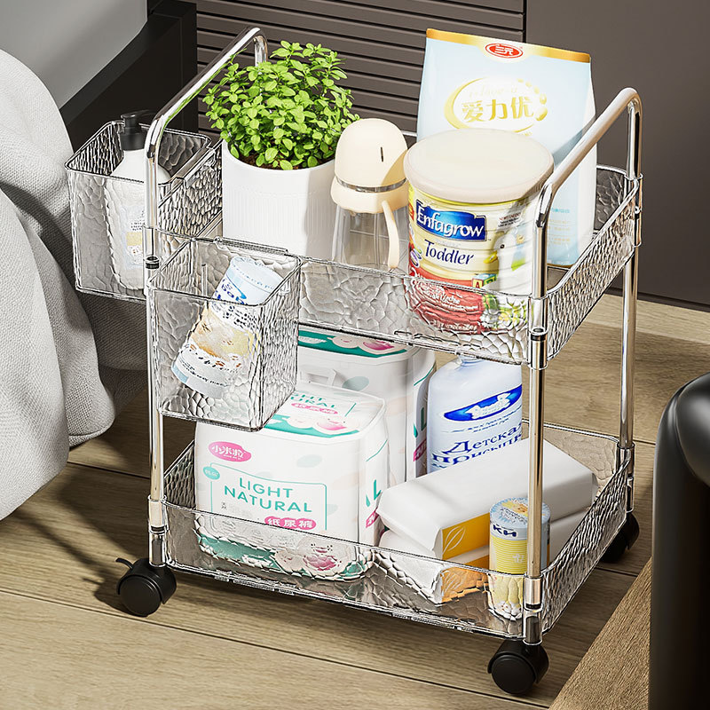 Multi-Functional Transparent Trolley Storage Rack Shelves Organizer with Lockable Wheels