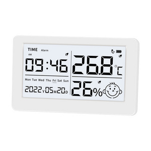 Digital room thermometer with clock humidity meter built-in battery, plastic home thermometer USB charging humidity thermometer