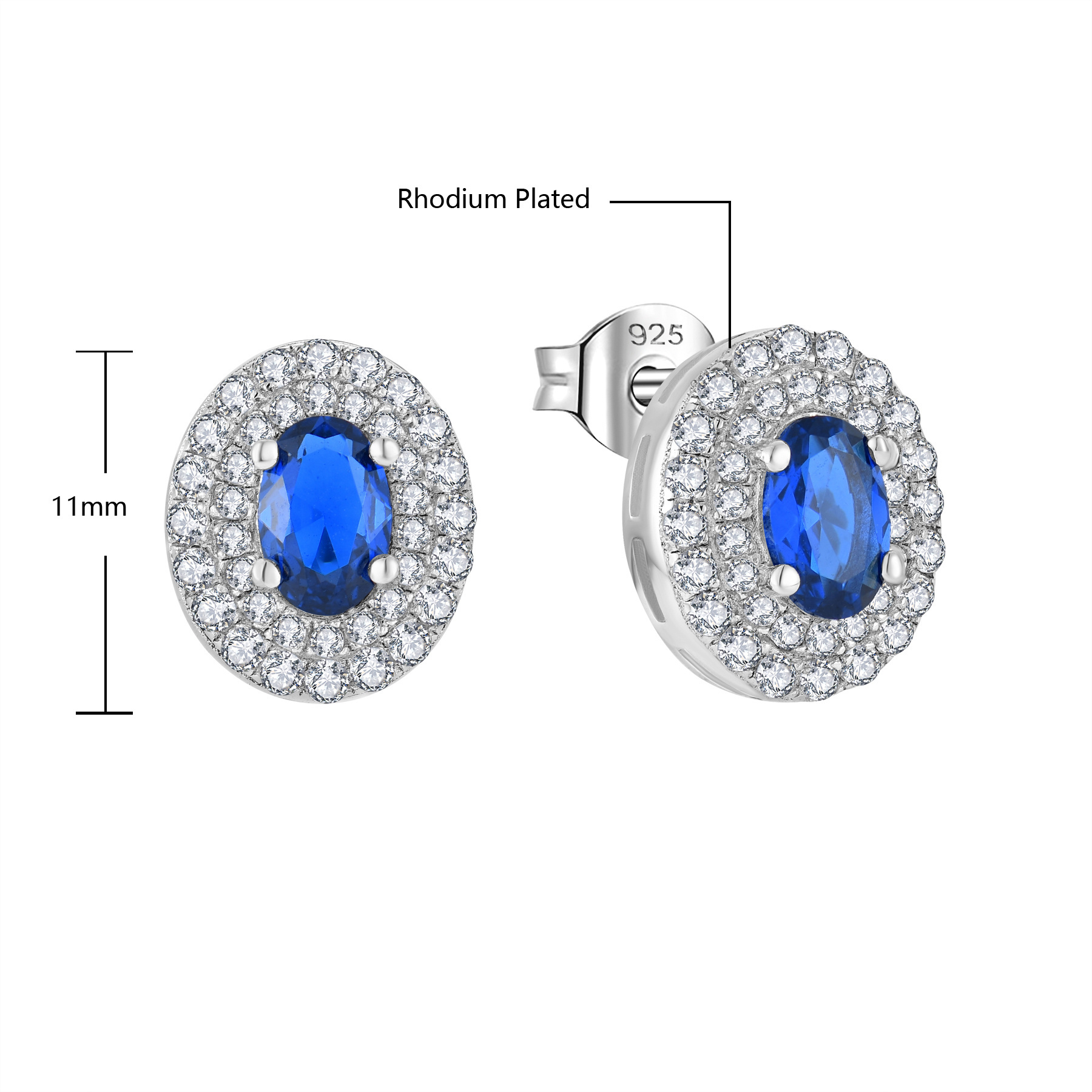 QX Custom OEM Fine Jewelry Luxury 925 Sterling Silver Blue Zircon Diamond Oval Stud Earring For Men Women