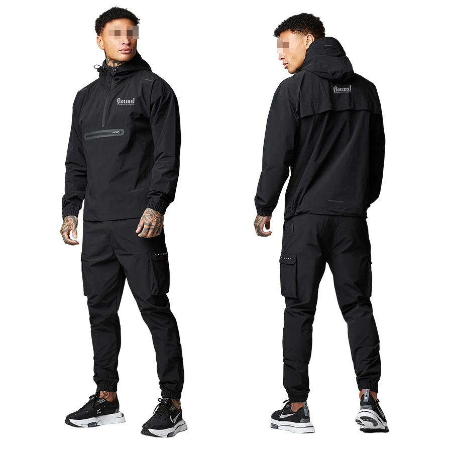 Windbreaker Jacket Blank Hoodies And Cargo Pants Two Piece Set Waterproof Sweatsuit Sets Unisex Nylon Tracksuit Men