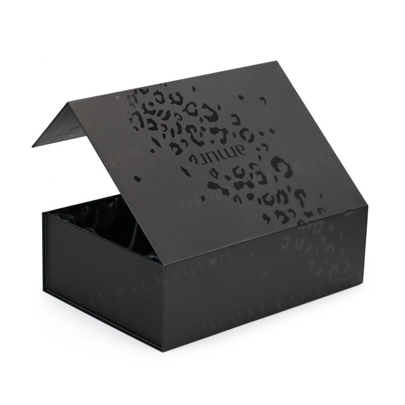 Custom Luxury Magnetic Lid Closed Black Satin Insert Lined Rigid Gift Box Packaging With Satin Inside Packing