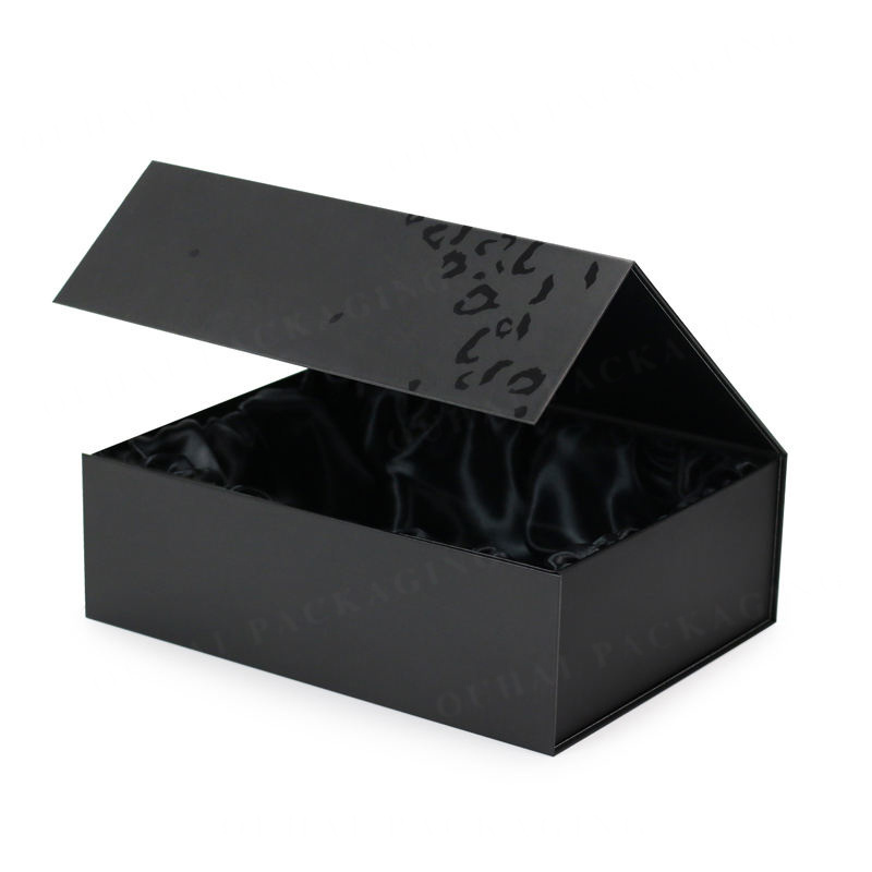 Custom Luxury Magnetic Lid Closed Black Satin Insert Lined Rigid Gift Box Packaging With Satin Inside Packing