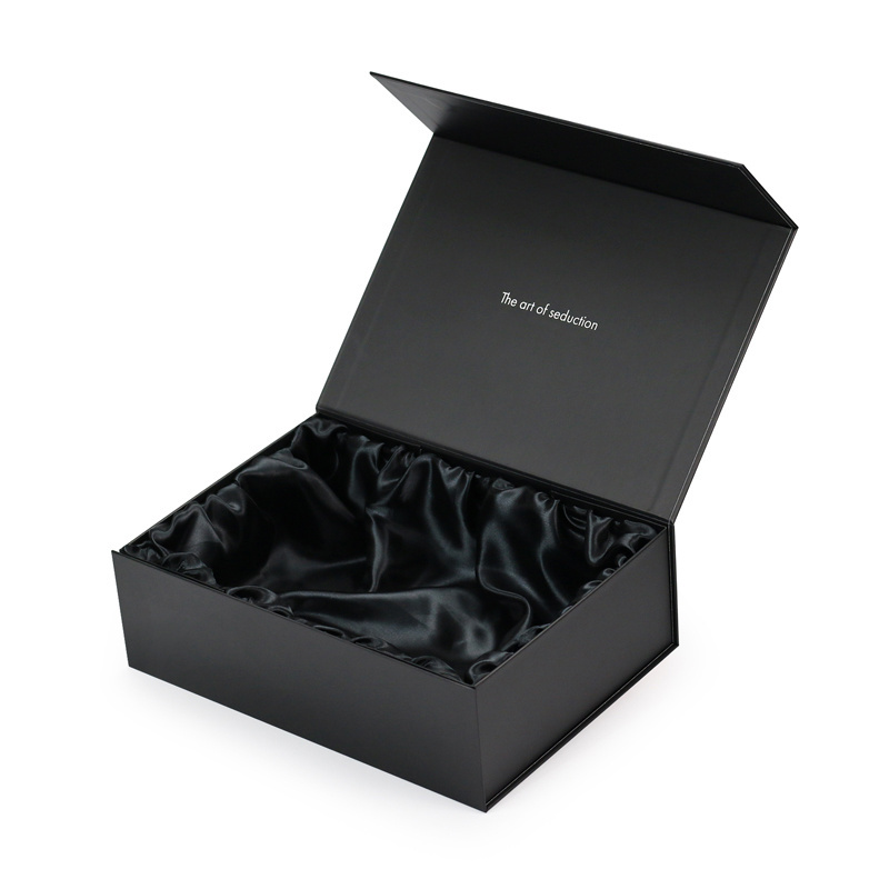 Custom Luxury Package Magnetic Black Satin Insert Lined Gift Box Packaging with Satin Inside Packing