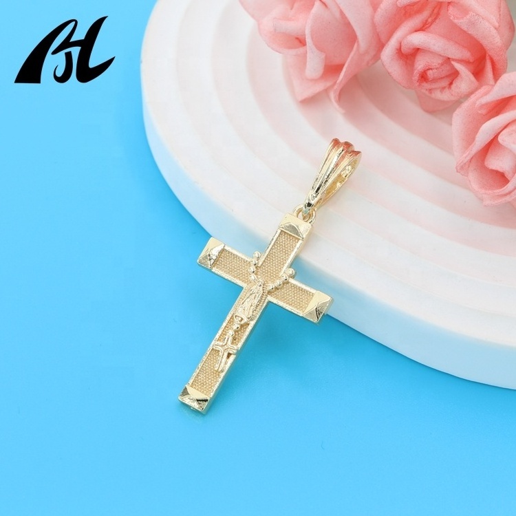 Latest Charm Oro Laminado 14k Gold Plated Jewelry Virgin Mary Rosary Necklace Pendant Religious Jesus Christ Cross Pendant