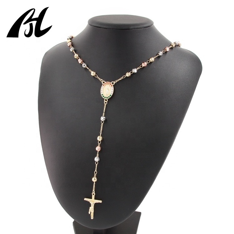 Hot Selling Religious Cross Unisex Guadalupe 14k 18k Gold Jewelry Women Rosaries Gold Filled Rosary Beads Necklace