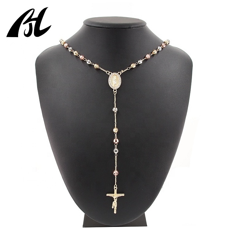 Hot Selling Religious Cross Unisex Guadalupe 14k 18k Gold Jewelry Women Rosaries Gold Filled Rosary Beads Necklace