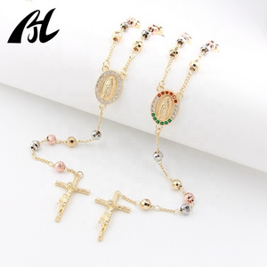 Hot Selling Religious Cross Unisex Guadalupe 14k 18k Gold Jewelry Women Rosaries Gold Filled Rosary Beads Necklace