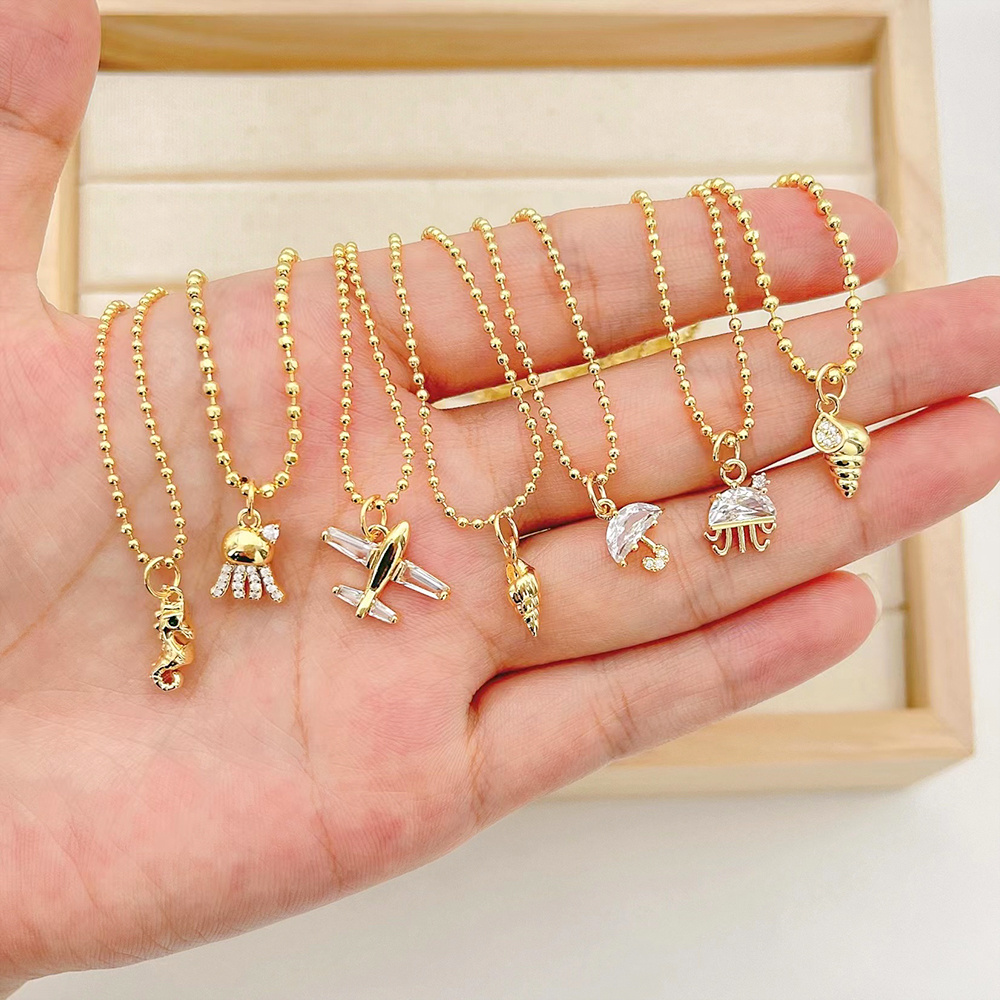 18k gold plated trend airplane umbrella seahorse octopus conch jellyfish animal necklace spot necklaces