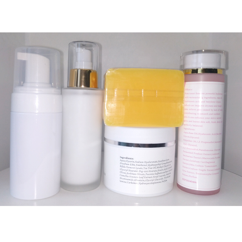 Rose toner + whitening lotion + face mousse + bleaching moisturizing cream + moisturizing papaya soap Guangzhou wholesale order