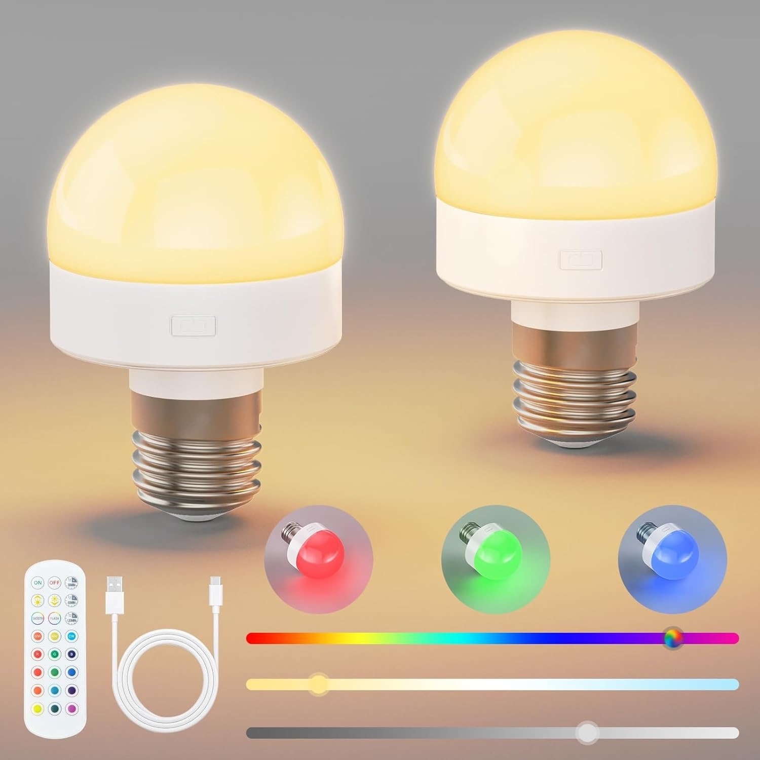 Smart RGB E27 LED Bulb Battery Operated and Rechargeable with Remote Control DC5V Power Supply for Residential Use