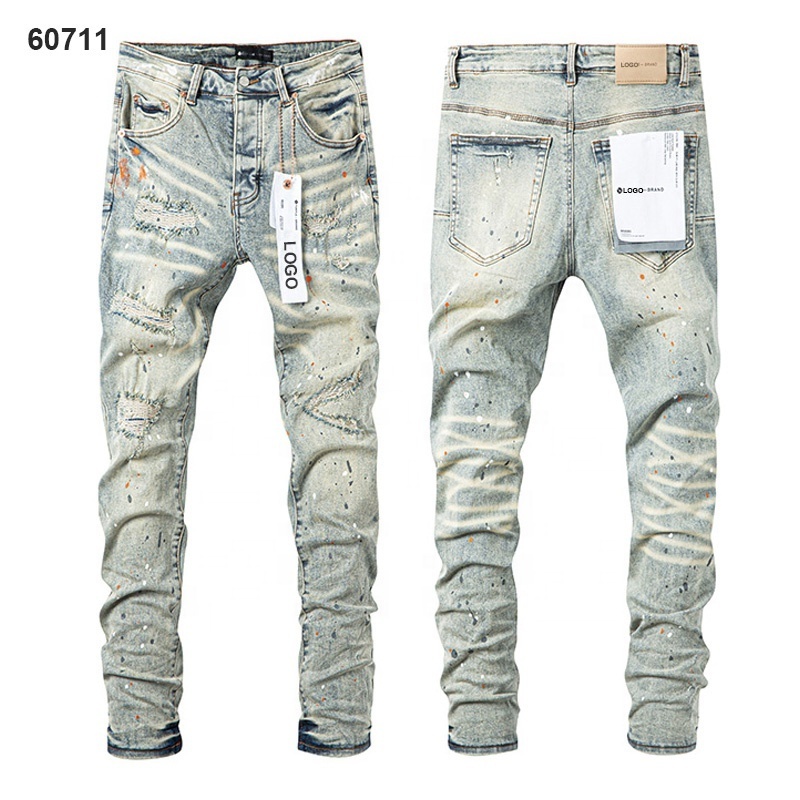 High Quality Stretch 2023 New Jeans For Purple Jeans Denim Stacked Casual Design Skinny Fit Jeans Men