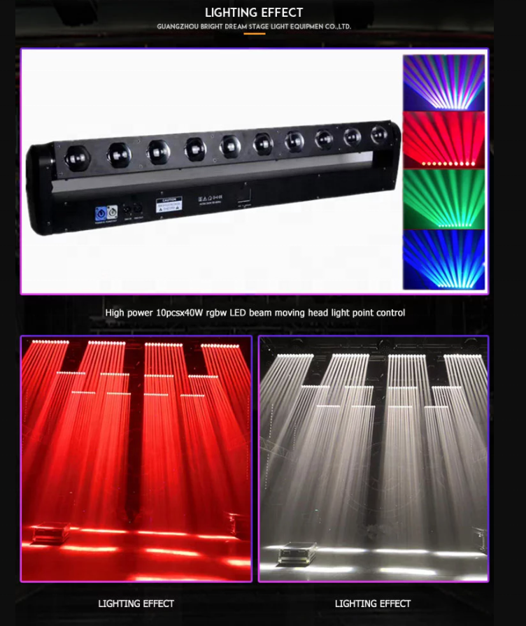 High quality 10pcs*40w 4 In 1 Rgbw DJ DMX  Led swing Beam Bar 10*40W Moving Head Beam Stage Lights Disco bar light design