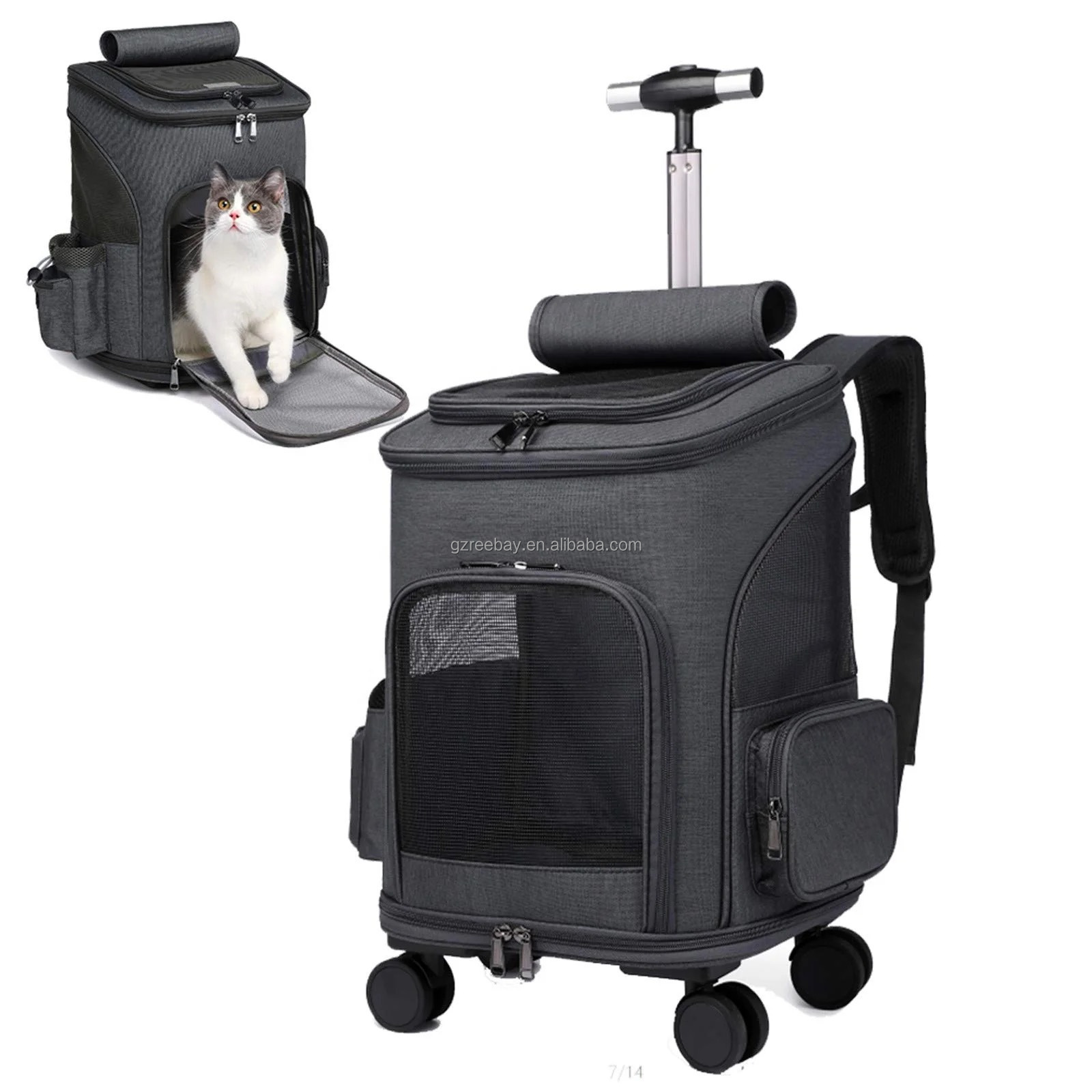 Luxury Breathable Detachable Trolley Wheeled Dog Cat Pet Travel Carrier Bag Pet Backpack Bag For Dog Cat