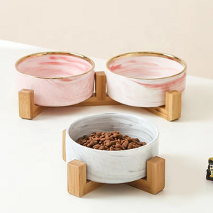 Luxury Marble Pattern Pet Dog Ceramics Water Bowl Dog Feeding Bowl With Stand For Dogs Cats Other Pets