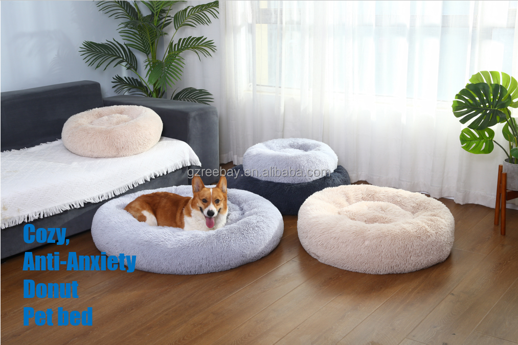 Luxury Plush Soft Calming Donut Dog Bed Dropshipping Washable Extra large Dog Sofa Cat Round Pet Beds