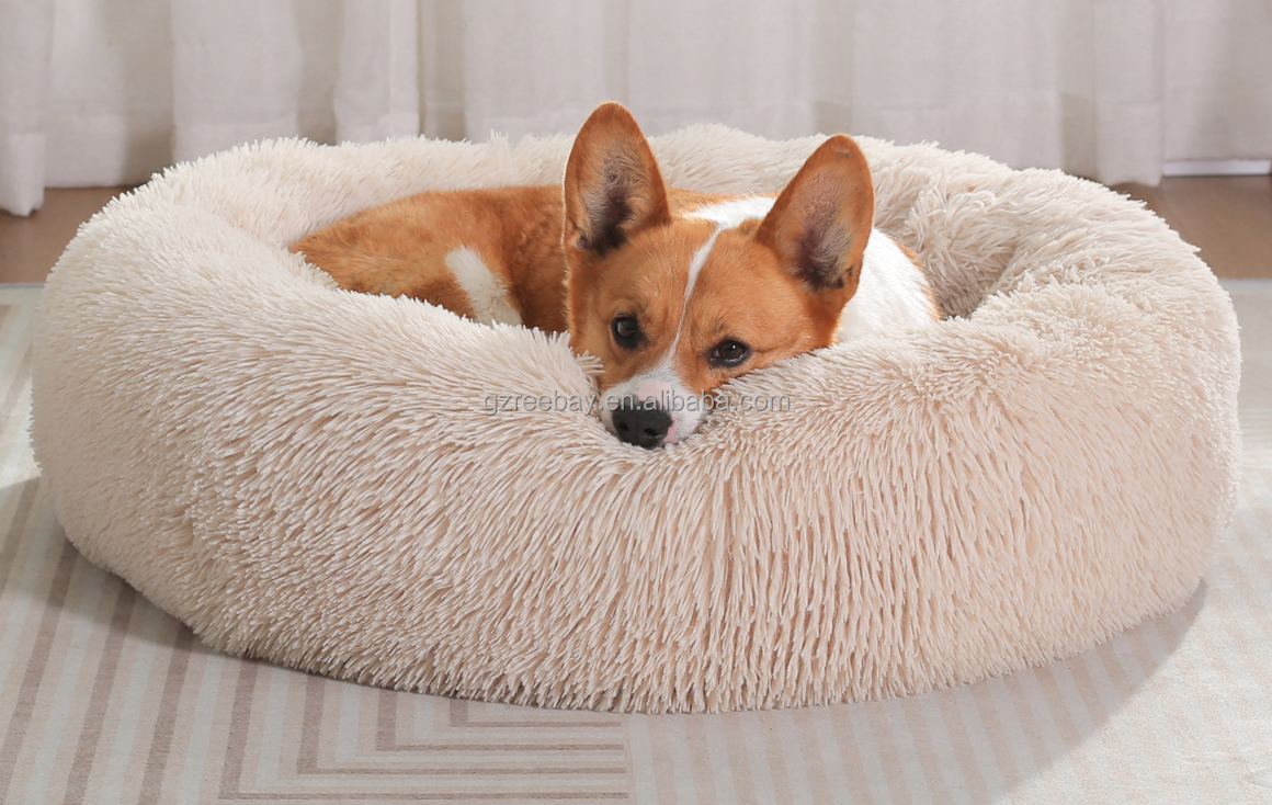 Luxury Plush Soft Calming Donut Dog Bed Dropshipping Washable Extra large Dog Sofa Cat Round Pet Beds