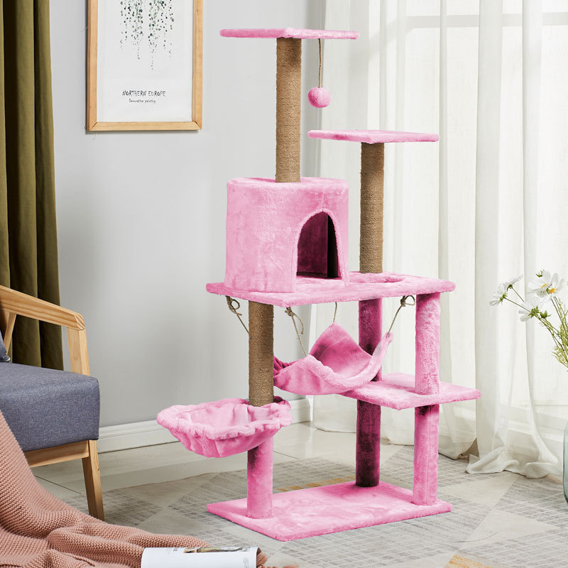 Luxury Tree House Large Cat Tree Tower With Scratcher Barbie Pink Climbing Tree For Pet Cat