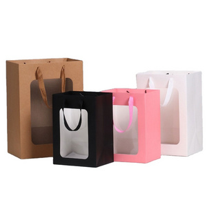 Wholesale Floral Gift Box, Open Transparent Window Fashion Gift Doll Flower Paper Bag With Pvc Mini Cake Clear Window/