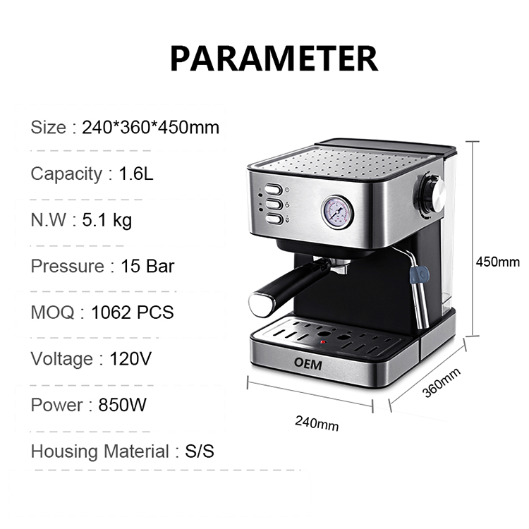 Factory Price 120V Semi-Automatic, Commercial Milk Frother Cappuccino Cafe Espresso Coffee Machine/