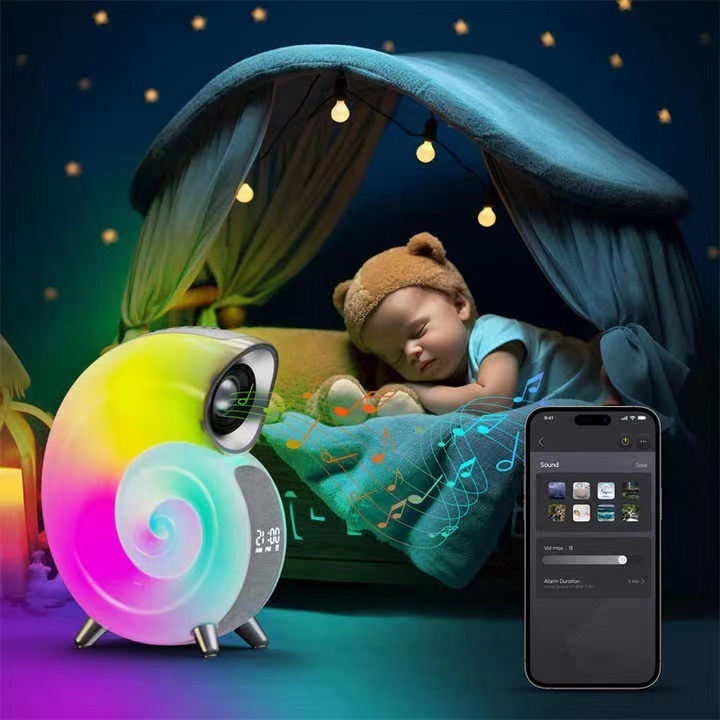 speaker  Conch App Control Multiroom Led Night Light Lamp Bass Hifi Wireless Speaker Support Fast Qi Speakers