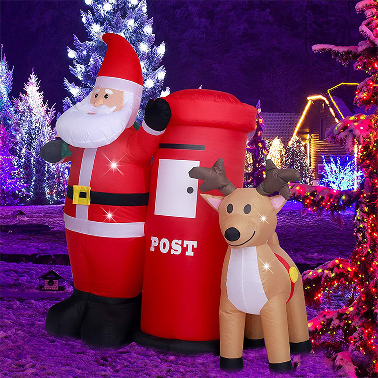 Customizable 6Ft Light Blow Up Inflatable Christmas Santa Claus And Reindeer With Postbox