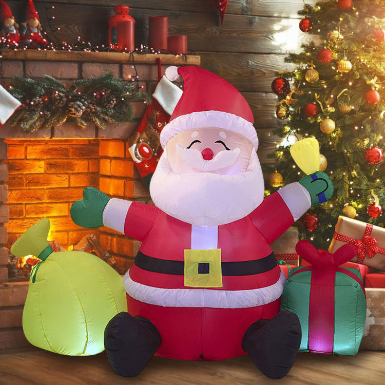 5Ft Christmas Inflatable Decoration Santa Claus With Gift Bag Lighted Blow Up Inflatables For Xmas Party