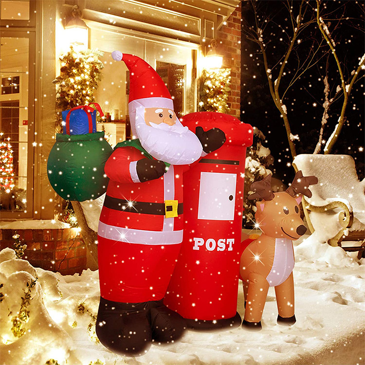 Customizable 6Ft Light Blow Up Inflatable Christmas Santa Claus And Reindeer With Postbox