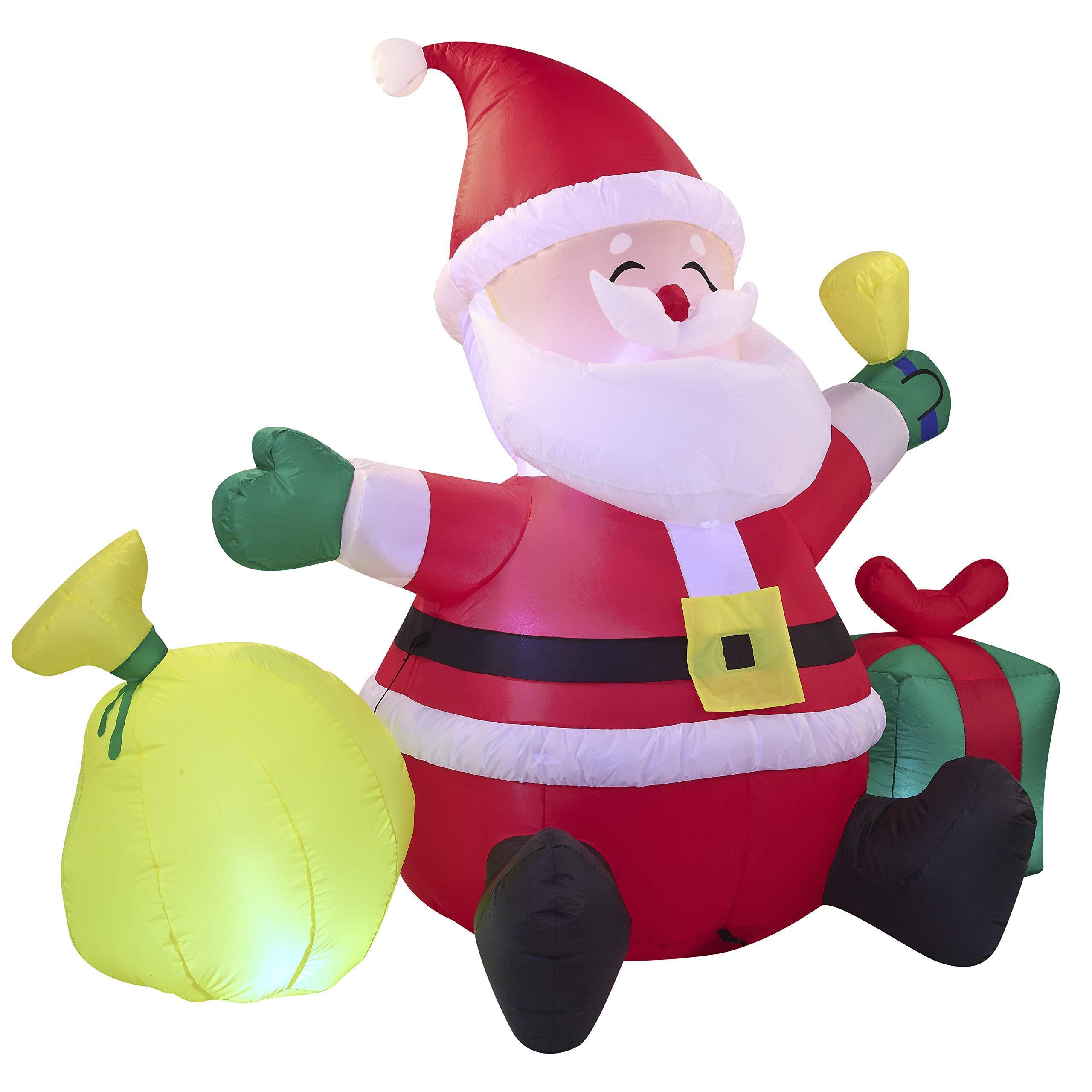 5Ft Christmas Inflatable Decoration Santa Claus With Gift Bag Lighted Blow Up Inflatables For Xmas Party