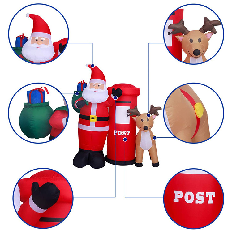 Customizable 6Ft Light Blow Up Inflatable Christmas Santa Claus And Reindeer With Postbox