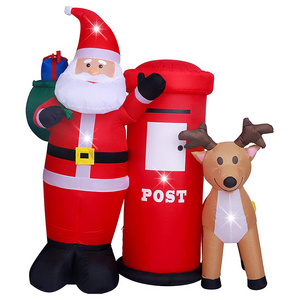 Customizable 6Ft Light Blow Up Inflatable Christmas Santa Claus And Reindeer With Postbox