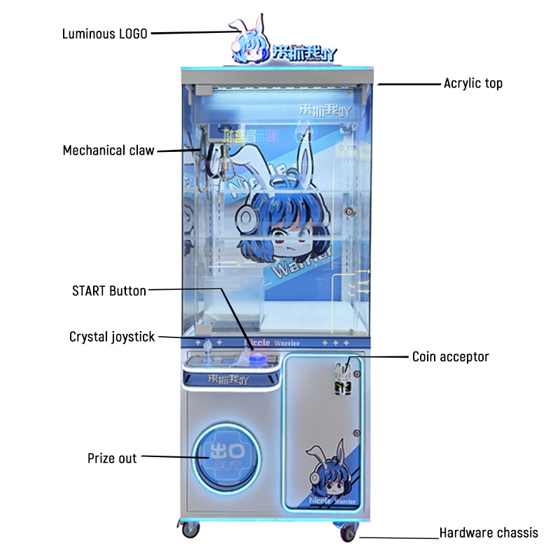 Riteng Coin Operated Game Machine Toy Vending Arcade Claw Crane Machine Blue Claw Machine With Bill Acceptor