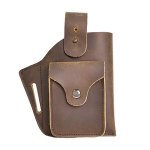 Genuine Leather Fanny Pack for Men Waist Bag Vintage Cowhide Cell Phone Belt Holster Case Male Wallet Pocket Cigarette Bag Open