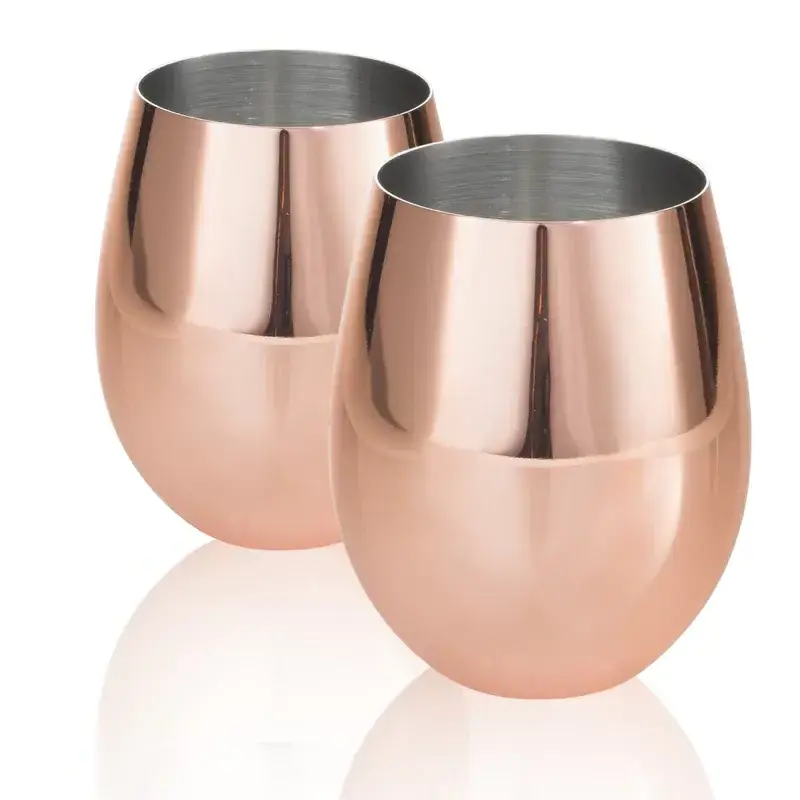 Moscow Mule 18oz Copper Stemless Wine Glass,Stemless Copper Wine Glasses,Stainless steel drink beer cup with copper plated