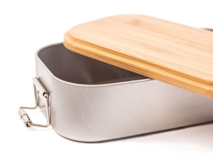 BPA FREEStainless Steel Lunchbox with bamboo lid,304 Stainless Steel Bento Lunch Box with Bamboo Lid and Lock Clips Design 800ML