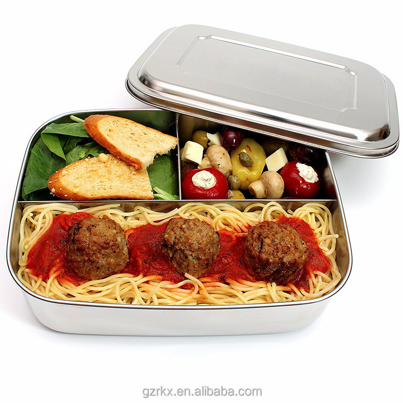 Wholesale 1.8L stainless steel bento lunch box with 3 compartments,Metal Food Container Lunchbox,Meal Food Compartment Container