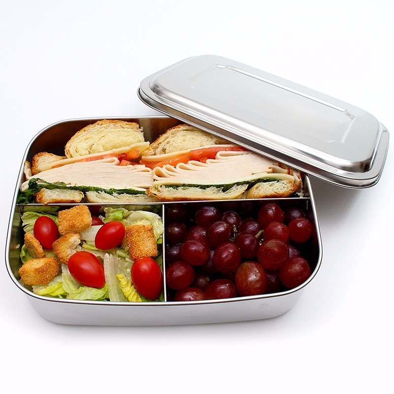 Wholesale 1.8L stainless steel bento lunch box with 3 compartments,Metal Food Container Lunchbox,Meal Food Compartment Container