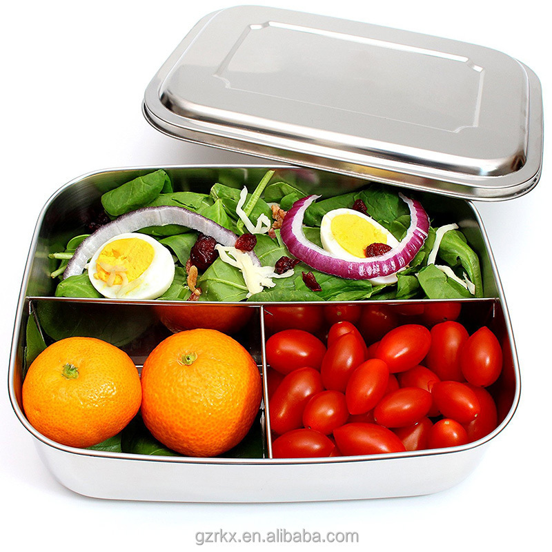 Wholesale 1.8L stainless steel bento lunch box with 3 compartments,Metal Food Container Lunchbox,Meal Food Compartment Container