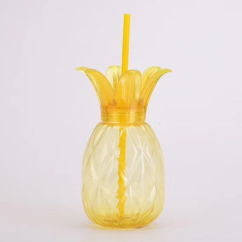 500ML Creative Pineapple Shape Drink Cups Disposable Transparent Plastic Straw Cups Party Mug