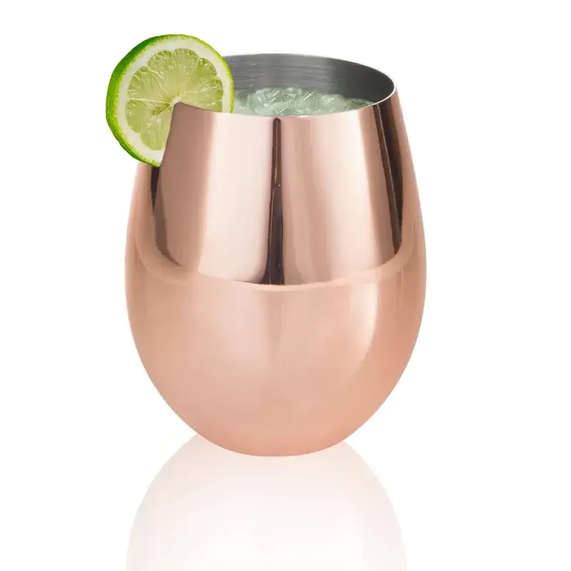 Moscow Mule 18oz Copper Stemless Wine Glass,Stemless Copper Wine Glasses,Stainless steel drink beer cup with copper plated